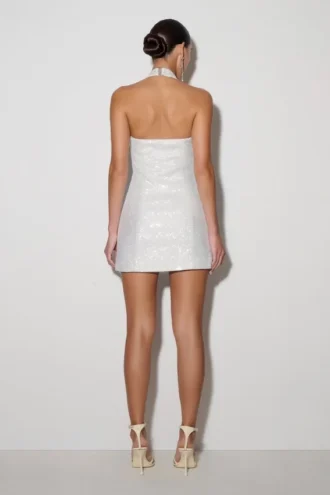 Raina Diamante Halter Mini Dress – White