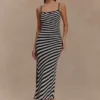 Raven Striped Knit Midi Dress – Black/White