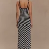 Raven Striped Knit Midi Dress – Black/White