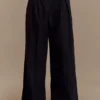 Raya Mid Rise Wide Leg Linen Pant – Black Raya Mid Rise Wide Leg Linen Pant – Black