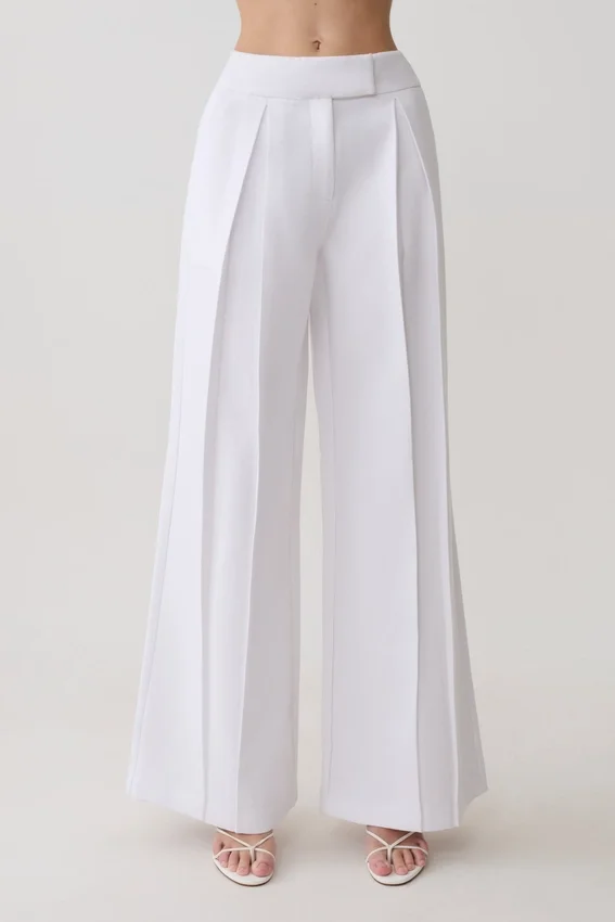 Raya Mid Rise Wide Leg Linen Pant – White Raya Mid Rise Wide Leg Linen Pant – White