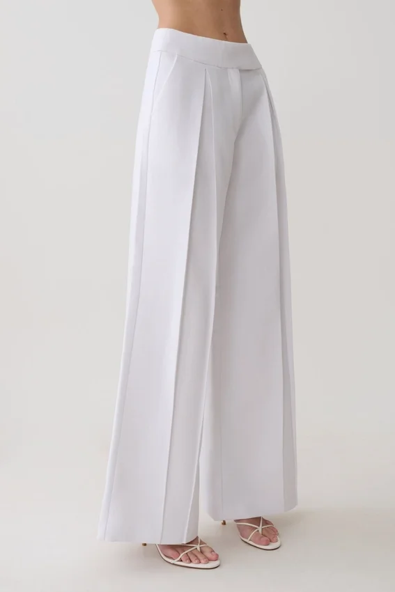 Raya Mid Rise Wide Leg Linen Pant – White Raya Mid Rise Wide Leg Linen Pant – White