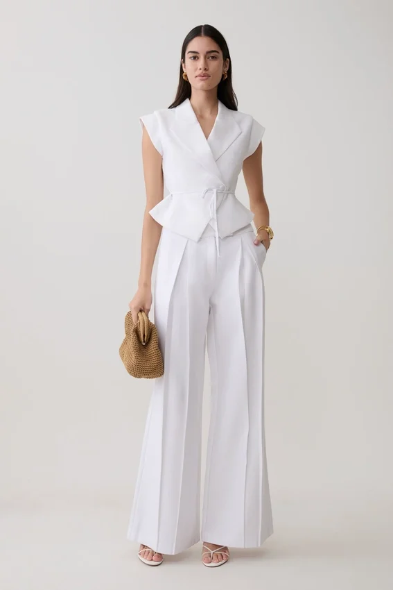 Raya Mid Rise Wide Leg Linen Pant – White Raya Mid Rise Wide Leg Linen Pant – White