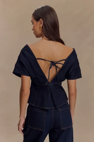 Rayne Off Shoulder Denim Top – Indigo Blue