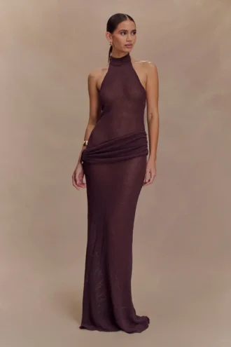 Reece Halter Knit Maxi Dress – Chocolate