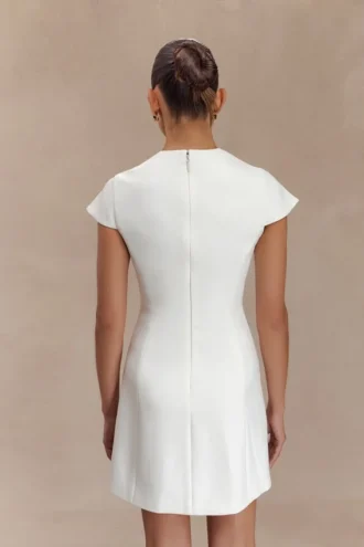 Remi Suiting Mini Dress With Floral Hardware – White