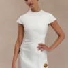Remi Suiting Mini Dress With Floral Hardware – White