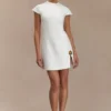 Remi Suiting Mini Dress With Floral Hardware – White