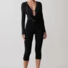 Ren Cowl Long Sleeve Slinky Bodysuit – Black