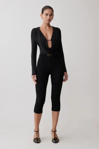 Ren Cowl Long Sleeve Slinky Bodysuit – Black