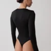 Ren Cowl Long Sleeve Slinky Bodysuit – Black