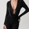Ren Cowl Long Sleeve Slinky Bodysuit – Black