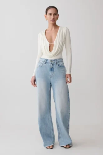 Ren Cowl Long Sleeve Slinky Bodysuit – Ivory
