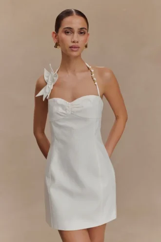 Reyes Cotton Floral Mini Dress – White