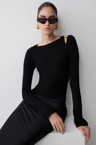 Ricky Knit Long Sleeve Longline Top – Black