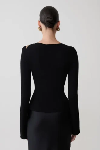 Ricky Knit Long Sleeve Longline Top – Black