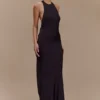 Rinna Satin Halter Maxi Dress – Black