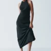 Rinna Satin Halter Maxi Dress – Black
