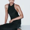 Rinna Satin Halter Maxi Dress – Black