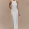 Rinna Satin Halter Maxi Dress – Ivory