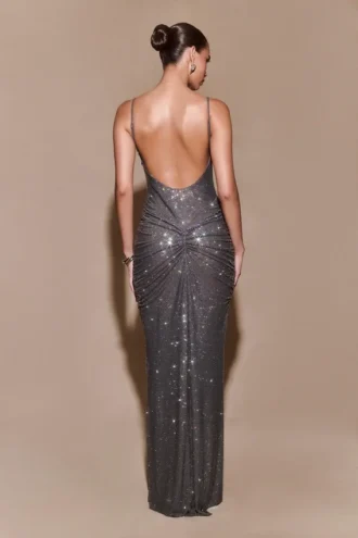 Roisin Diamante Maxi Dress – Gunmetal