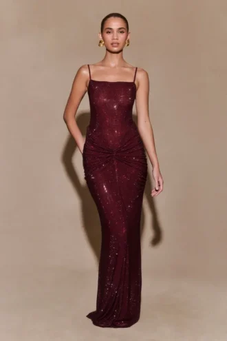 Roisin Diamante Maxi Dress – Mahogany