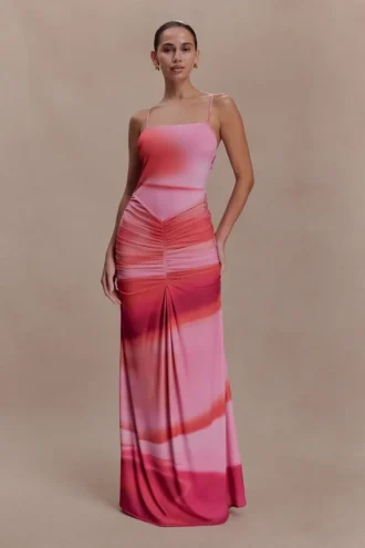 Roisin Slinky Maxi Dress – Pink Sunset Print