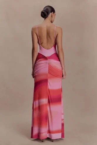 Roisin Slinky Maxi Dress – Pink Sunset Print