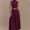 Romaine High Neck Bandage Knit Top – Wine Romaine High Neck Bandage Knit Top – Wine