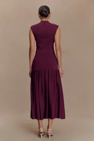 Romaine Bandage Knit Midi Skirt – Wine