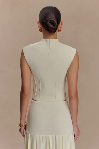 Romaine High Neck Bandage Knit Top – Ivory Romaine High Neck Bandage Knit Top – Ivory