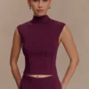 Romaine High Neck Bandage Knit Top – Wine Romaine High Neck Bandage Knit Top – Wine