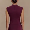 Romaine High Neck Bandage Knit Top – Wine Romaine High Neck Bandage Knit Top – Wine