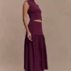 Romaine High Neck Bandage Knit Top – Wine Romaine High Neck Bandage Knit Top – Wine
