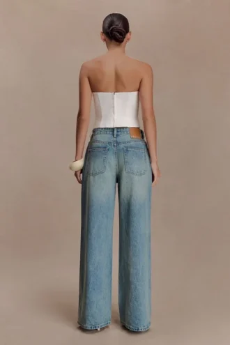 Romi Mid Rise Wide Leg Jeans – Faded Mid Blue