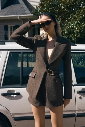 Romy Structured Blazer With Hardware – Herringbone