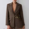 Romy Structured Blazer With Hardware – Herringbone