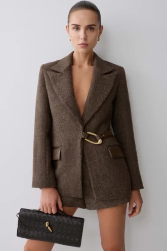 Romy Structured Blazer With Hardware – Herringbone