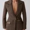 Romy Structured Blazer With Hardware – Herringbone