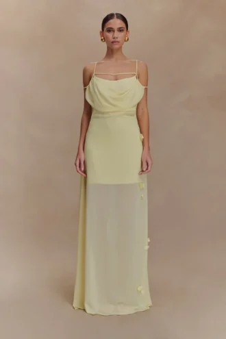 Rosalie Floral Chiffon Maxi Dress – Pastel Lemon