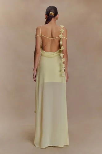 Rosalie Floral Chiffon Maxi Dress – Pastel Lemon