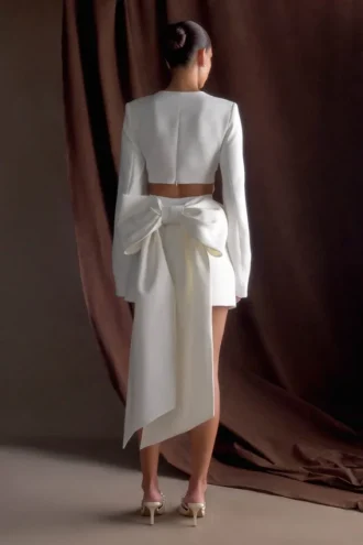 Rosanna Suiting Bow Mini Dress – Ivory