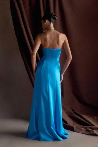 Rosella Satin Strapless Maxi Dress – Cyan Blue