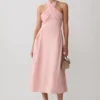 Rosie Linen Halter Midi Dress – Pink
