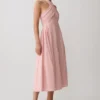 Rosie Linen Halter Midi Dress – Pink