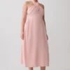 Rosie Linen Halter Midi Dress – Pink