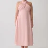 Rosie Linen Halter Midi Dress – Pink