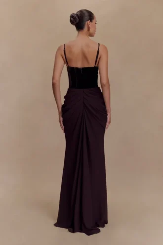 Roxanne Velvet Corset Maxi Dress – Cacao Brown