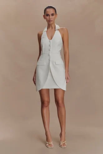 Ruth Cotton Halter Mini Dress – Ivory