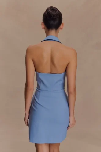 Ruth Cotton Halter Mini Dress – Ocean Blue